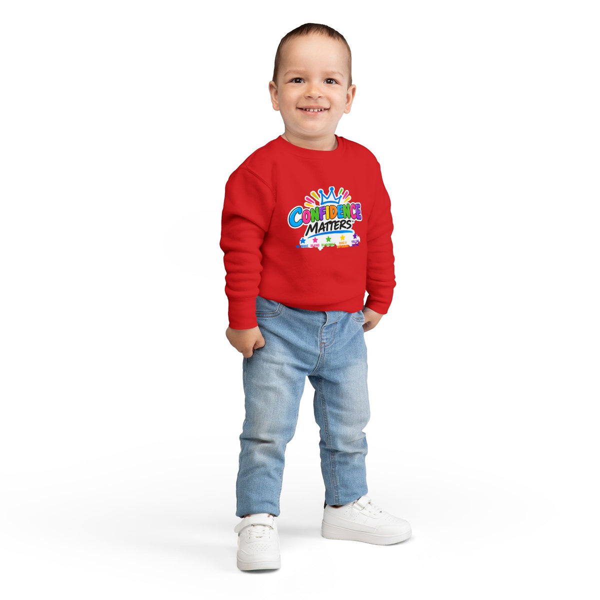 Confidence Matters Toddler Sweatshirt – Colorful Crown Positive Message Kids Pullover