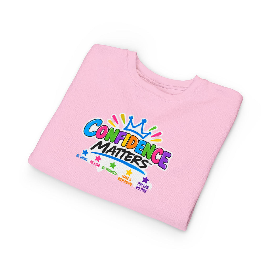 Confidence Matters Toddler Sweatshirt – Colorful Crown Positive Message Kids Pullover