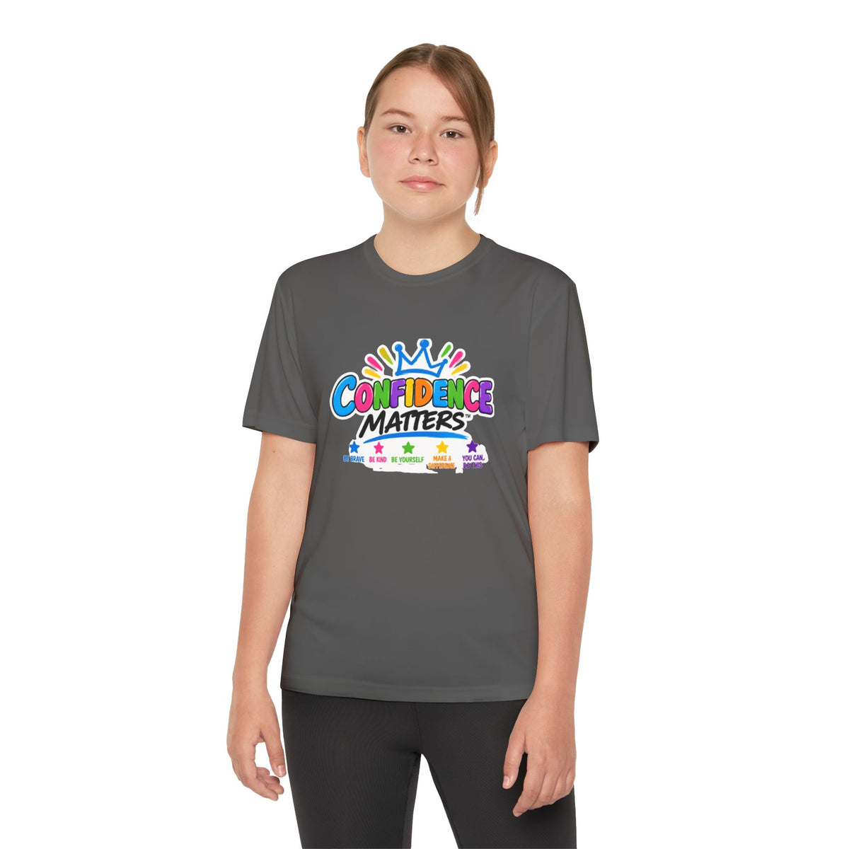 Confidence Matters Youth Tee — Colorful Crown Kids Shirt