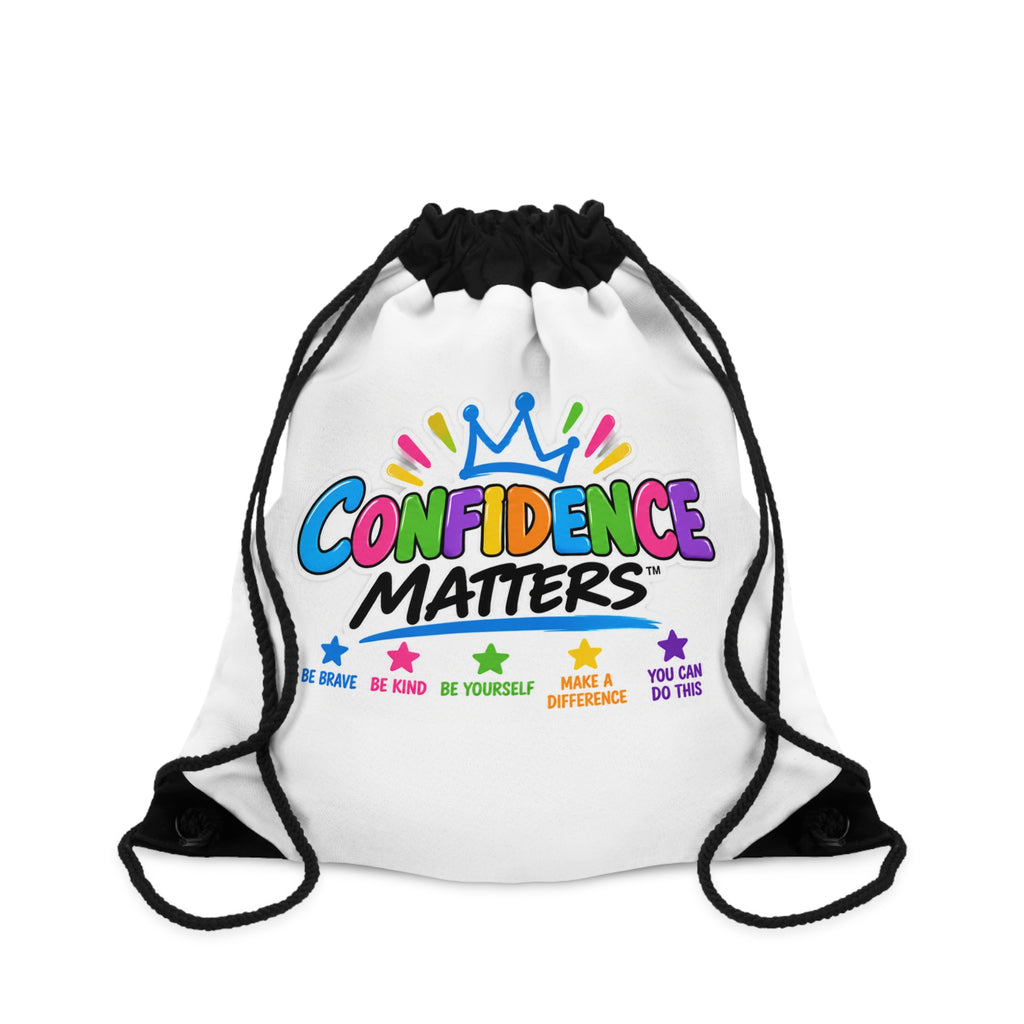 Confidence Matters Drawstring Bag — Colorful Motivational Gym Backpack