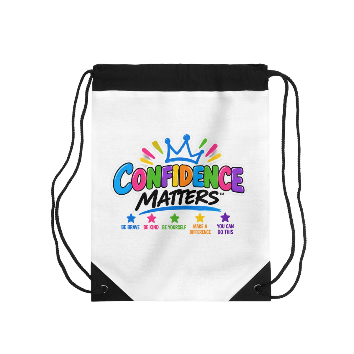 Confidence Matters Drawstring Bag — Colorful Motivational Gym Backpack