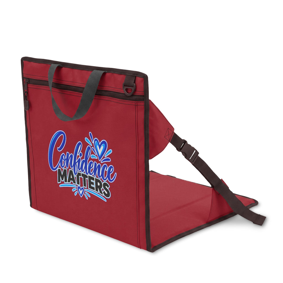 Stadium Seat - "Confidence Matters" Foldable Bleacher Seat with Back Support (Blue)