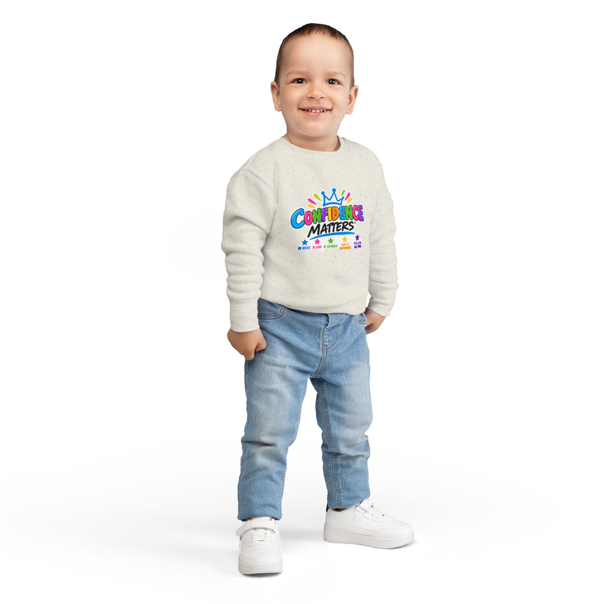 Confidence Matters Toddler Sweatshirt – Colorful Crown Positive Message Kids Pullover