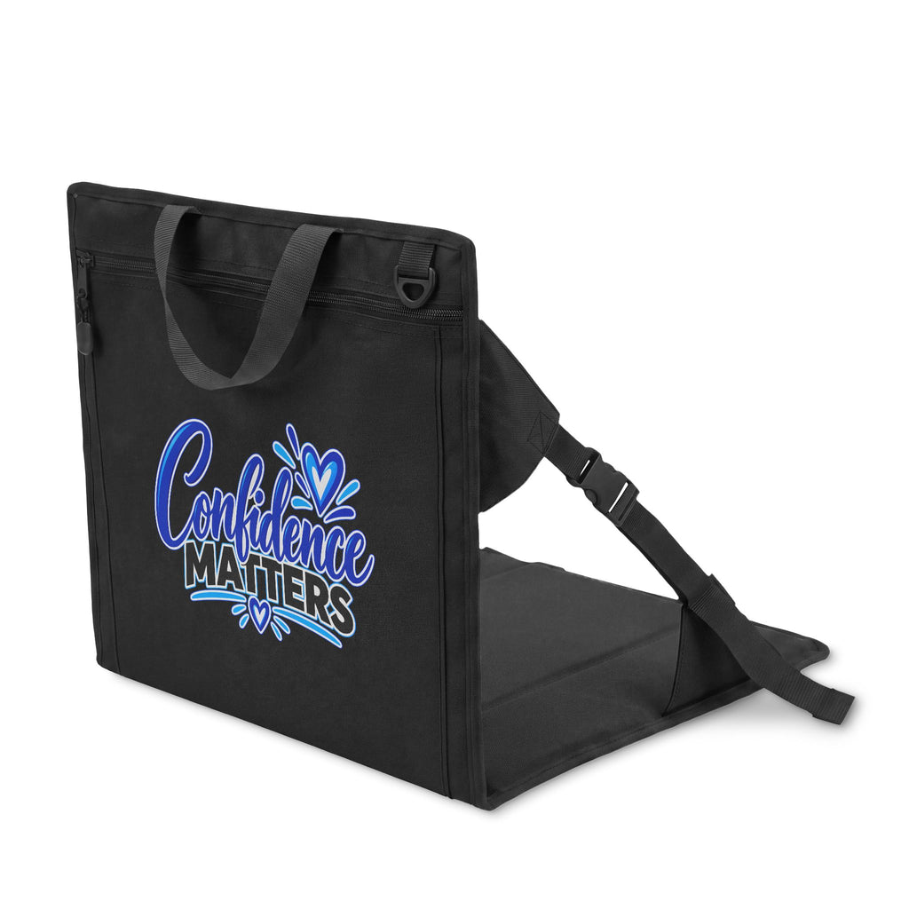 Stadium Seat - "Confidence Matters" Foldable Bleacher Seat with Back Support (Blue)