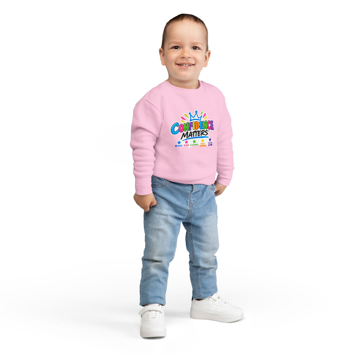 Confidence Matters Toddler Sweatshirt – Colorful Crown Positive Message Kids Pullover